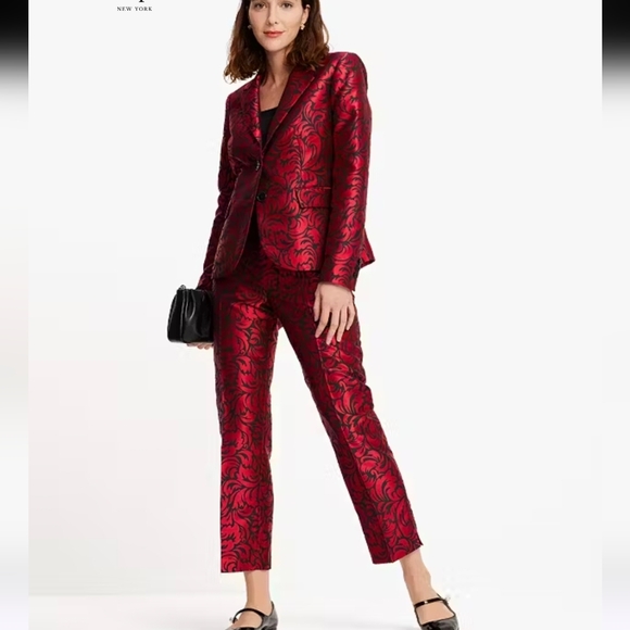 Kate Spad Flourish Swirl Brocade Blazer Black/Ripe Apple Size 4 - Picture 2 of 14